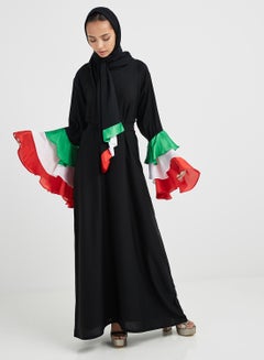 Buy National Day Abaya With Tri-Colored Sleeve Detail Black/Green/White in UAE