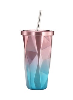 Buy Reusable Sippy Cup Coffee Bottle With Straw Blue/Copper 25x8x8cm in Saudi Arabia