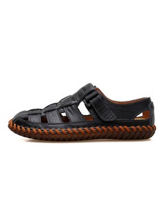 Buy Leather Flat Sandals Black in Saudi Arabia