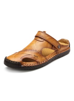 Buy Leather Classic Slides Light Brown/Yellow in Saudi Arabia