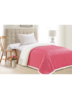 Buy Double Sided Fur Bed Blanket Faux Fur White/Pink in UAE