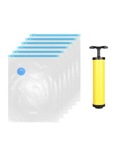 اشتري طقم حقائب تخزين بالتفريغ الهوائي مكون من 6 قطع مع مضخة للشفط شفاف/أزرق/أصفر 70x100سنتيمتر في الامارات