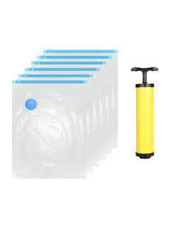 Buy 6-Piece Vacuum Storage Bag With Suction Pump Clear/Blue/Yellow 70x100cm in Saudi Arabia