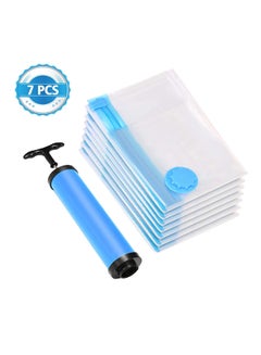 اشتري 7-Piece Vacuum Storage Bag With Suction Pump Clear/Blue/Black 60x80cm في مصر