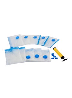 Buy 10-Piece Plastic Vacuum Storage Bag With Suction Pump Set Clear/Blue/Yellow in Saudi Arabia