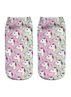 Buy Unicorn Printed Low Cut Ankle Socks Pink/White/Green in UAE