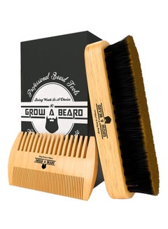Buy Beard Brush And Wooden Comb Set Brown in Saudi Arabia