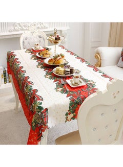 Buy Christmas Cloth Table Cloth Cream/Red/Dark Green 180x150cm in Saudi Arabia