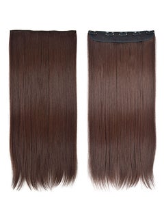 Buy One Piece Elegant Lace Human Hair Straight Wig Brown 60cm in Saudi Arabia