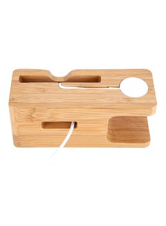 Buy Bamboo Wood Dock Charger Holder Stand for Apple iWatch and iPhone Brown in Saudi Arabia