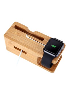 Buy Bamboo Wood Dock Charger Holder Stand for Apple iWatch and iPhone Brown in UAE