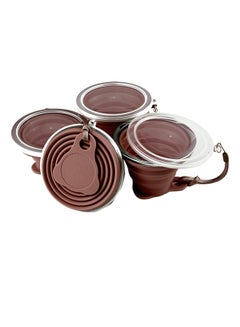 Buy 4-Piece Silicone Collapsible Cup Travel Mug With Lid Brown in Saudi Arabia