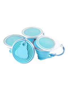 Buy 4-Piece Silicone Collapsible Cup Travel Mug With Lid Sky Blue in UAE