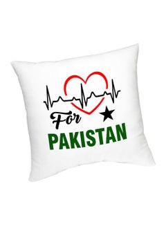 Buy Heart Beats For Pakistan Printed Cushion White/Red/Black 45cm in UAE