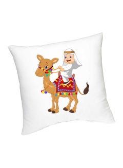 Buy Arab Boy Riding Camel Printed Cushion White/Brown/Red 45cm in UAE