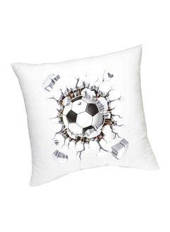 Buy 3D Football Break Through Printed Cushion White/Black 45centimeter in UAE