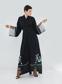 Buy Floral Embroidered Abaya Black in UAE