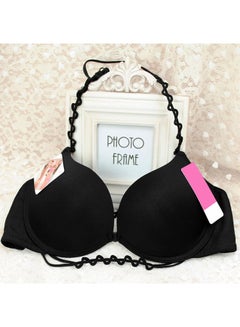 Buy Halter-Neck Front Closure Smooth Surface Push Up Bra Black in UAE