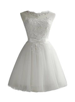 Buy Lace Sleeveless Embroidered Mesh Dress White in Saudi Arabia