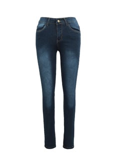 Buy Skinny Denim Classic High Waist Washed Slim Jeans Blue in UAE