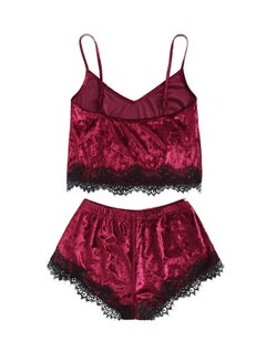 اشتري 2-Piece Velvet Cami Top And Shorts Set Burgundy في الامارات