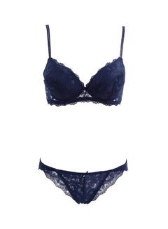 Buy Lace Embroidery Lingerie Set Blue in UAE