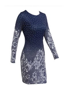 Buy Classic Long Sleeves Midi Dress Blue in UAE