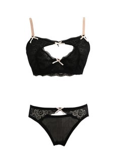 اشتري Sheer Lace Cut Out Bow Bikini Set أسود في الامارات