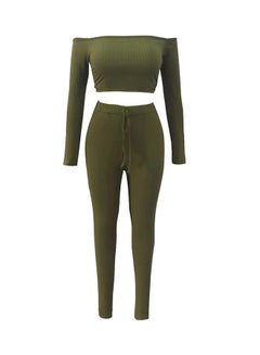 Buy 2-Piece Crop Top And High Waist Trouser Dark Green in UAE