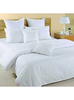 Buy Satin Stripe Duvet Cover Cotton White 245x265centimeter in UAE