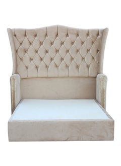 Buy Upholstered Velvet Bed Light Beige Queen Plus in Saudi Arabia
