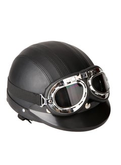 Buy Vintage Style Open Face Leather Helmet With UV Goggles in Saudi Arabia