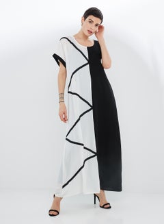 Buy Short Sleeves Maxi Dress Black/White in UAE