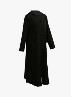 Buy Vintage Long Sleeve Midi Cotton Dress Black in Saudi Arabia