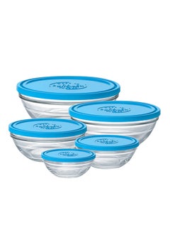 Buy 10-Piece Round Glass Bowl Set Clear/Blue in Egypt