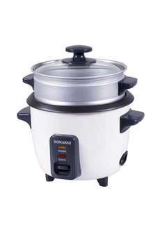 Buy 0.6L Rice Cooker with Steamer - Metal Housing with Tempered Glass Lid | Non-Stick Coating & Automatic Shut Off | Featured with Cool Touch Body and Keep Warm Function 600 ml 350 W SRC-306 White/Grey in UAE