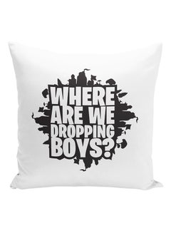 Buy Fortnite Dropping Boys Printed Cushion Polyester White/Black 16x16inch in UAE