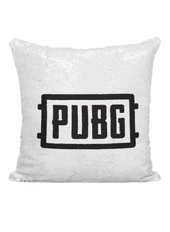 Buy PUBG Logo Sequined Cushion Silver/White/Black 16x16inch in UAE