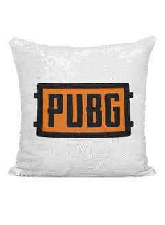 Buy PUBG Logo Sequined Cushion Silver/White/Black 16x16inch in UAE