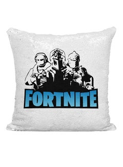 Buy Fortnite Sequined Cushion polyester White/Black/Silver 16x16inch in UAE