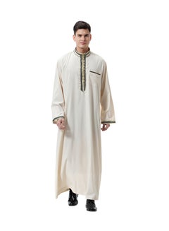 Buy Round Neck Thobe Thawb Caftan Beige in UAE