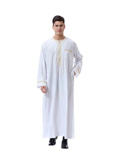 Buy Round Neck Thobe Thawb Caftan White in UAE