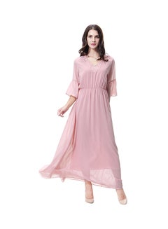 Buy V-Neck Three-Quarter Sleeve Chiffon Dress Pink in Saudi Arabia