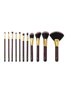 Buy Dotted Makeup Brush Set With Case Black/Gold/Pink in Saudi Arabia
