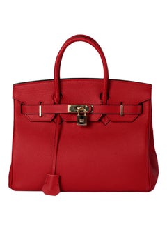 Buy Classic Leather Hand Bag Red in UAE