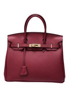 Buy Classic Leather Hand Bag Wine Red in UAE