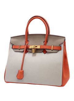 Buy Leather Handbag White/Orange in Saudi Arabia