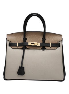 Buy Leather Handbag Black/Brown/White in Saudi Arabia