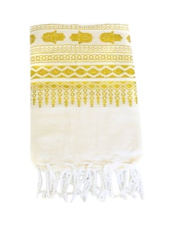 Buy Cotton Paisley Pattern Beach Towel Off White 130x100cm in UAE