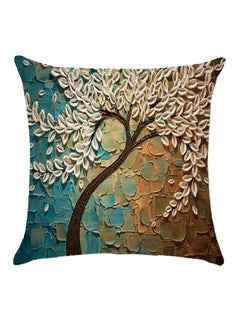 Buy Decorative Tree Printed Pillow White/Brown/Blue in Saudi Arabia